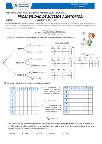 PROBABILIDAD DE SUCESOS ALEATORIOS