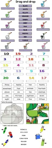 School supplies, numbers and colors