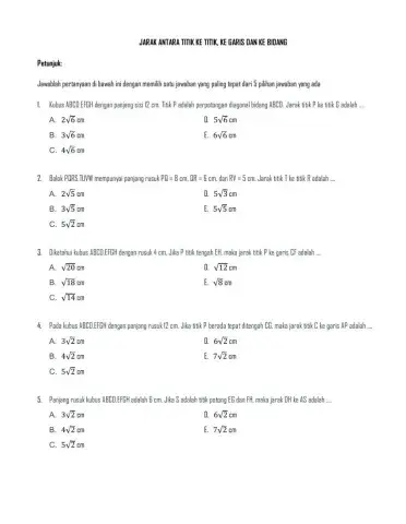 Jarak titik ke titik, ke garis dan ke bidang