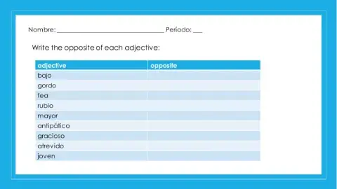 Antonimos adjetivos