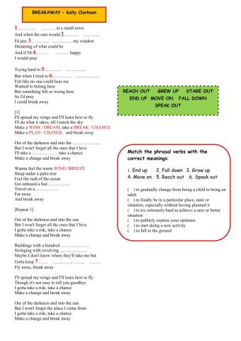 Breakaway song phrasal verbs