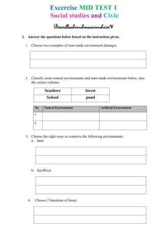 Exercise for mid test civic and social studies