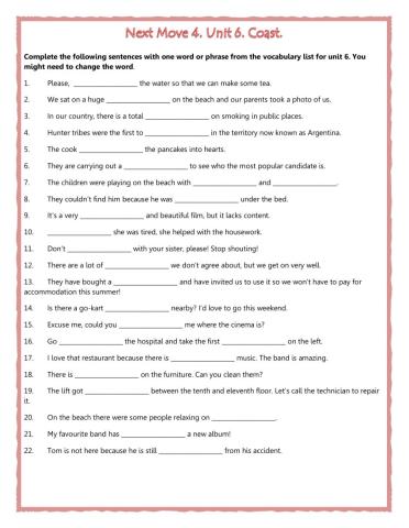 Next Move 4. Unit 6. Coast. Vocabulary.