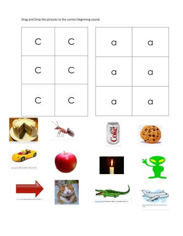 Letter sound match a and c