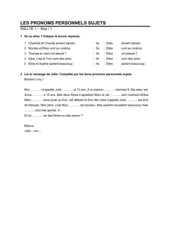 Les pronoms personnels sujets