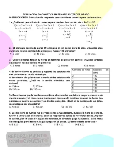Evaluación diagnóstica 3ro de secundaria