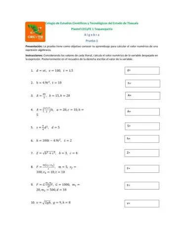 Valor numérico de una expresión algebraica