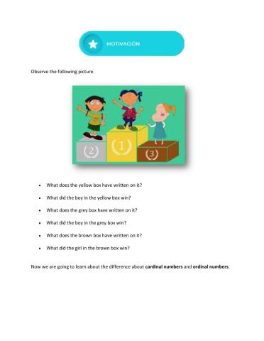 Cardinal and Ordinal Warm Up