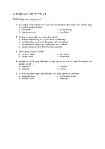 Kuis tema 3 Subtema 1