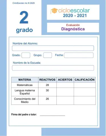 Diagnóstico matemáticas 2o grado, primaria.
