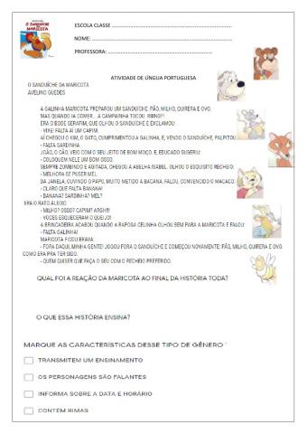 O sanduíche da Maricota - Atividade II