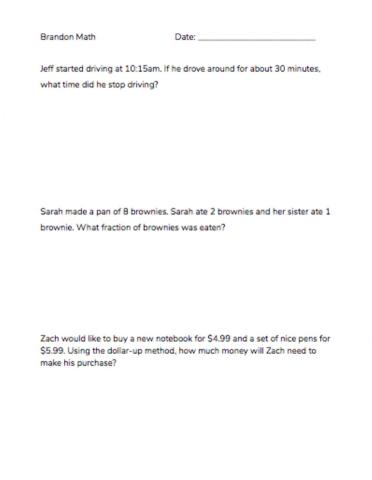 Brandon Math Word Problem Goal