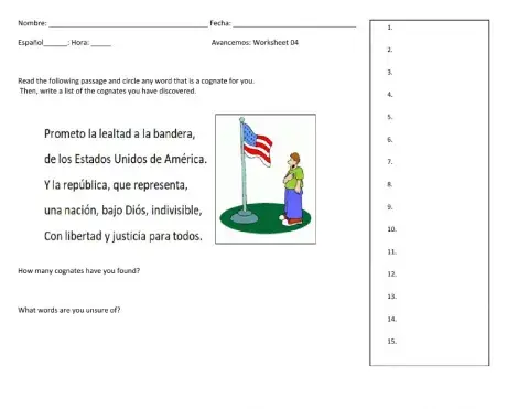 Cognates Worksheet 04