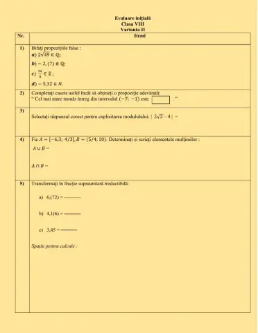Evaluare inițială-clasaVIII-Varianta II