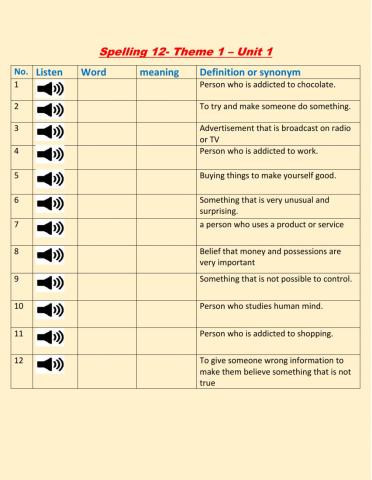 Spelling 12- theme 1 - unit 1- B