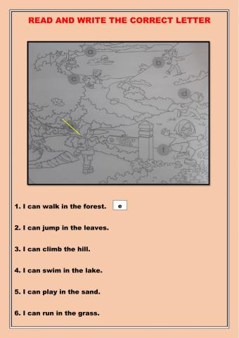 Look and write the correct letter