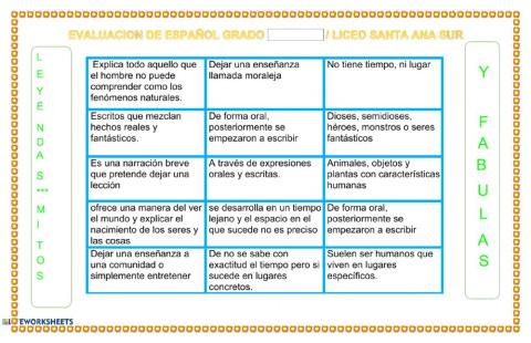 Evaluación de español : mito- fabula y leyenda