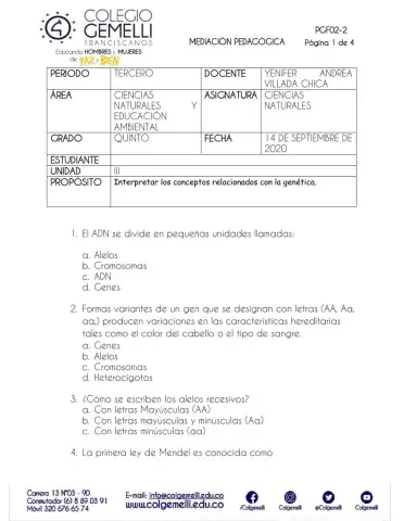 Ciencias naturales. Genética Basica