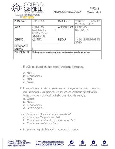 Ciencias naturales. Genética Basica