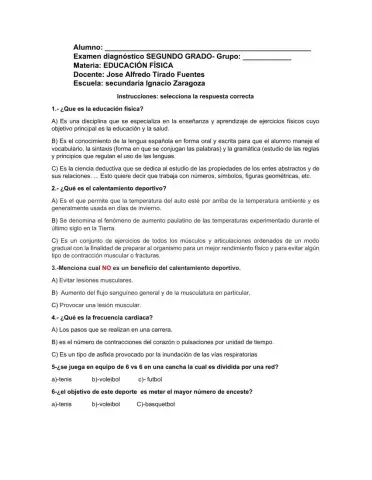 Examen de diagnostico educación física segundo