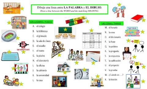 Lugares y Cosas en la Escuela - match the pictures