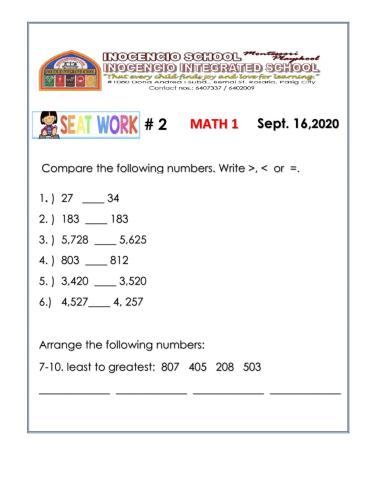 Comparing  and Ordering Numbers