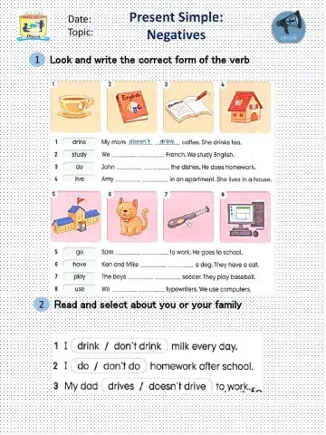 Present Simple Negatives 2