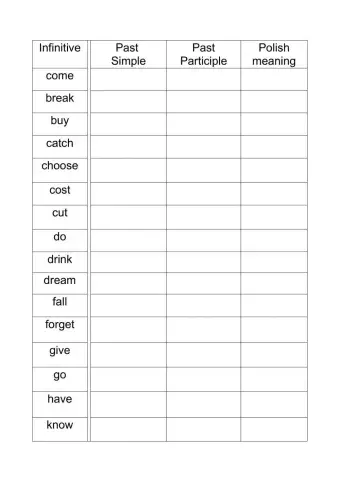 Irregular verb test 2 - Gold exp