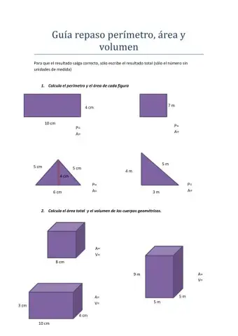 Guia de repaso perímetro, área y volumen