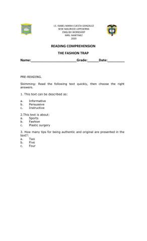 Reading comprehension: fashion trap