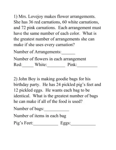 Greatest Common Factor Word Problems (GCF)