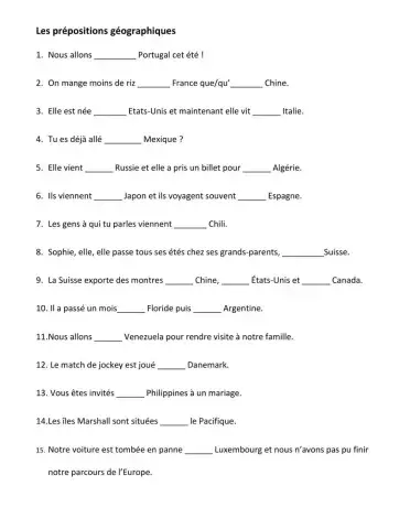 Les prépositions géophraphiques