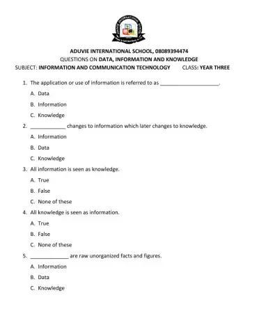 Data, Information and Knowledge