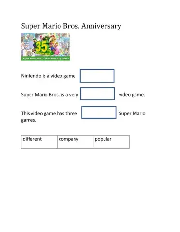 Super Mario anniversary cloze sentences