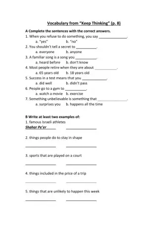 Keep Thinking Vocab p. 8
