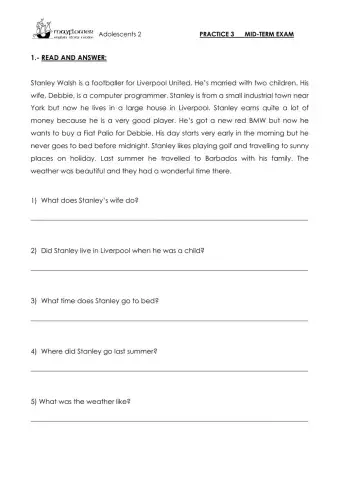 Adolescents 2 - Mid Year Exam