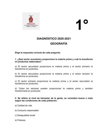 Examen diagnóstico de geografía 1