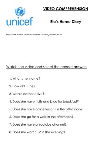 UNICEF Video Comprehension
