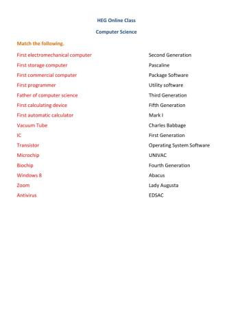 Computer (Match the following)