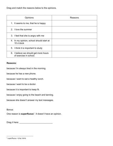 Matching Opinions and Reasons