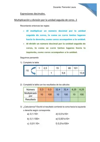 Multiplicación y división por la unidad seguida de ceros. Decimales.