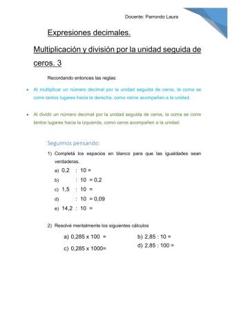 Multiplicación y división de decimales por la unidad seguida de ceros 3