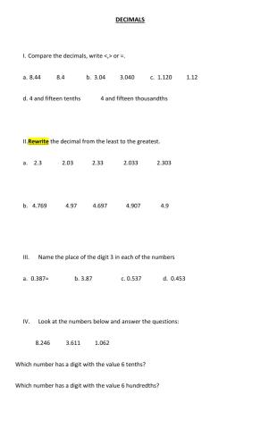Decimal and Decimal places