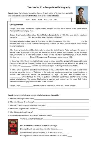 Year 10 - Set 11 – George Orwell’s biography