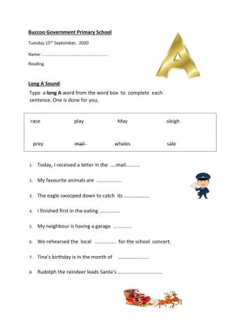 Fill the blamk - long A words