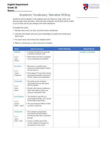 Academic Vocabulary 10