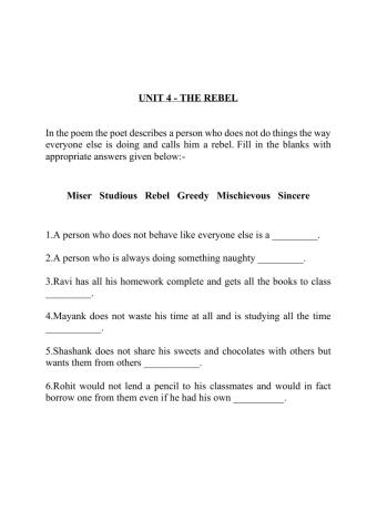 Unit 4 - Poem The Rebel