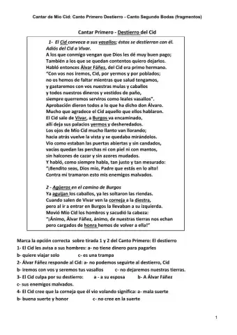 Cantar de Mío Cid - Canto Primero y Segundo (frag)