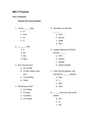 BELT Grammar Practice
