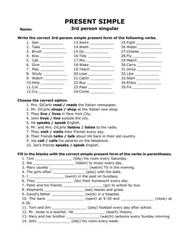 Present simple: 3rd person singular and affirmative